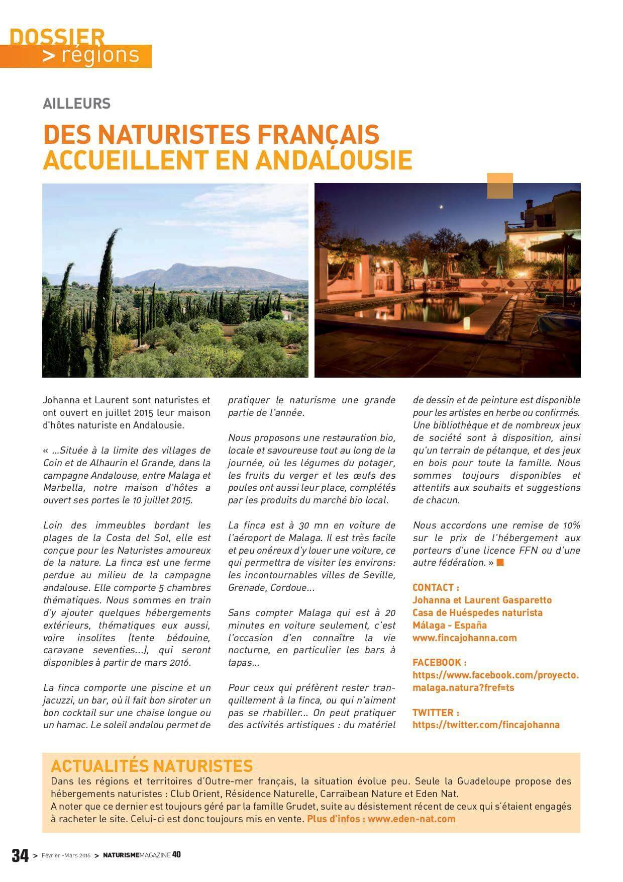 Article de Naturisme Magazine - France - mars 2016